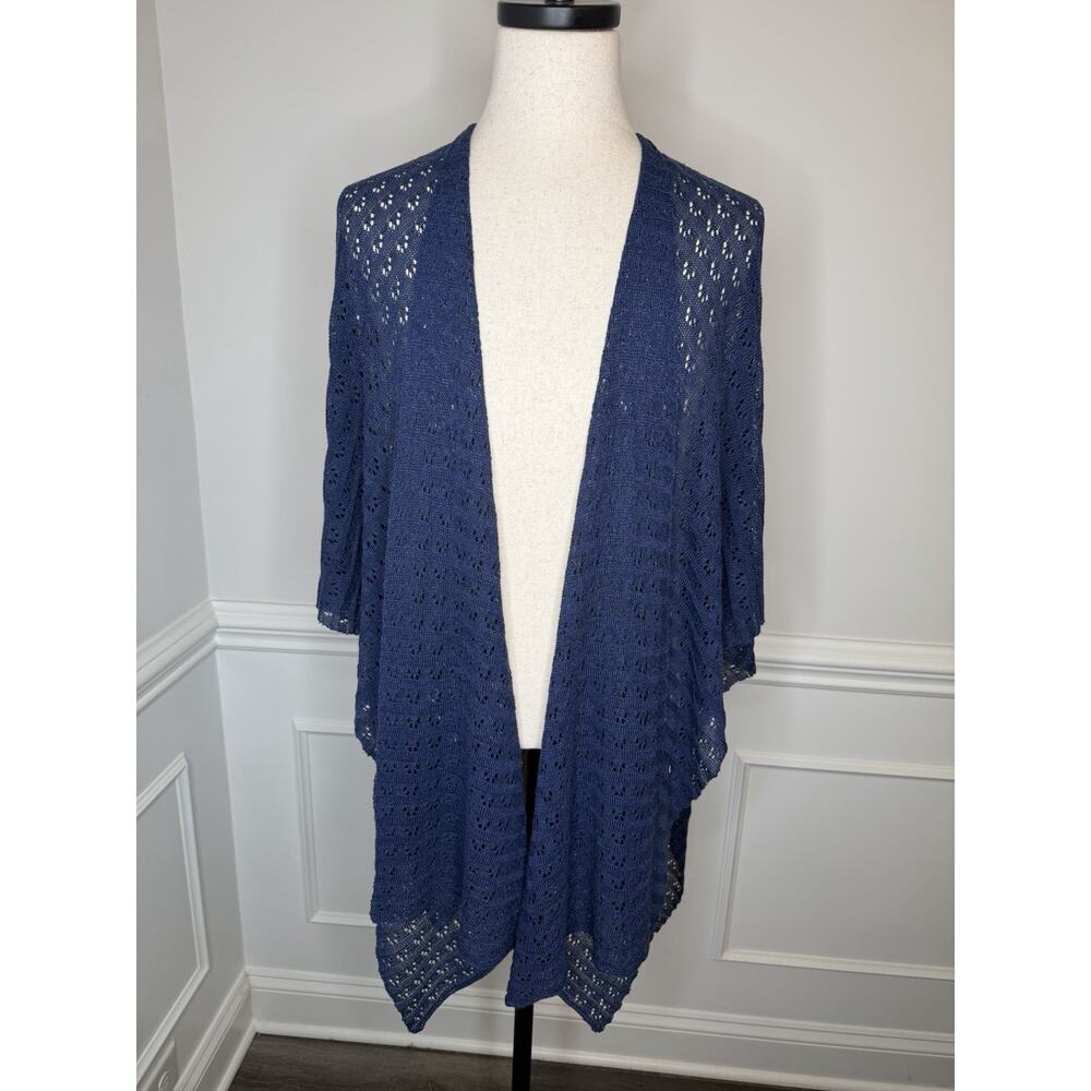 Additions By Chico’s Women’s Knit Shawl/Wrap One Size Blue Linen Rayon Blend